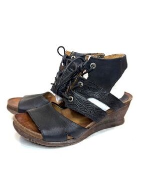 Miz Mooz Black Leather Wedge Sandals |